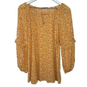 Stitch Fix West Kei Floral Blouse Womens Large Orange White Poet Peasant Top